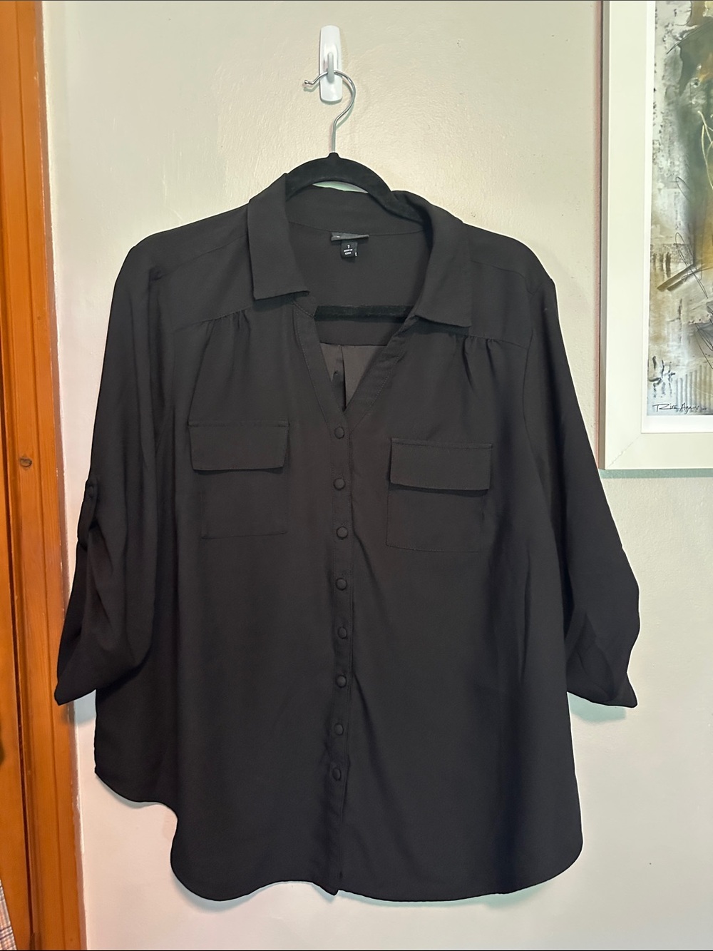 torrid Black Button-Front Casual Shirt with Chest Pockets